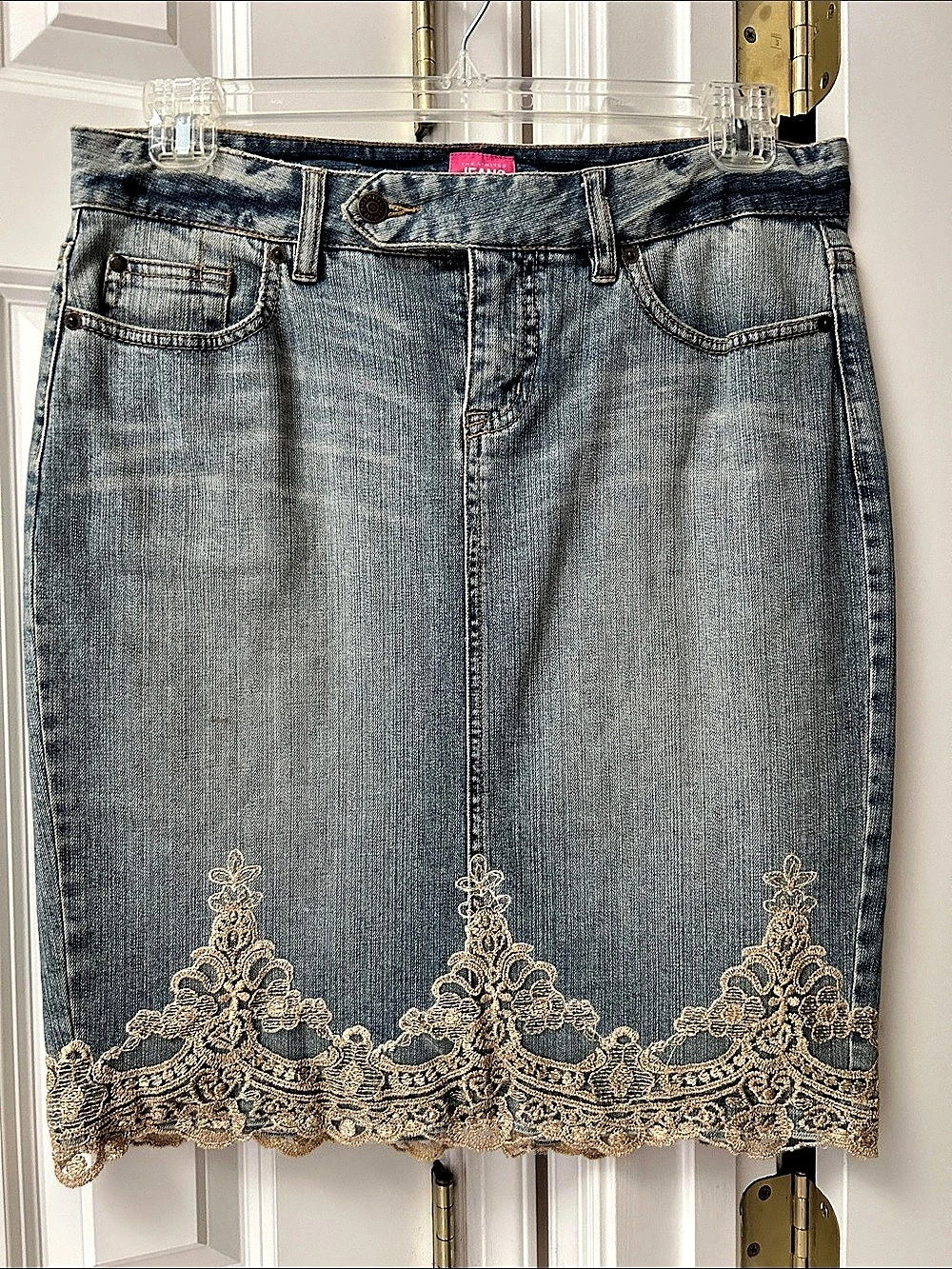 The Limited Jeans Lace Trim Midi Skirt in Blue Size 8 Like New